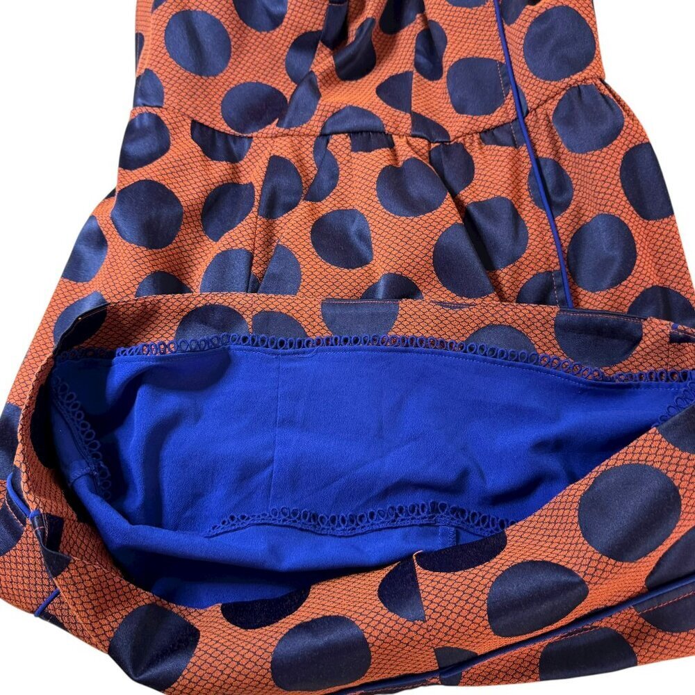 Anthropologie Maeve Polka Dot Dress Size 2 Orange Navy Open Back - Picture 5 of 10